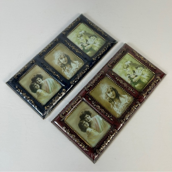 Vintage-Inspired Triple Photo Frame Set - Navy and Mahogany - Picture 3 of 6